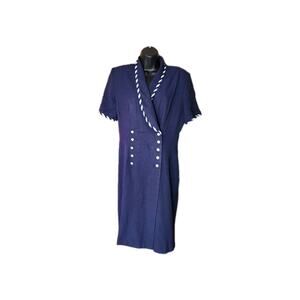 Studio I Dress Maxi Short Sleeves V Neckline Relaxed Womens NAVY BLUE Size 14